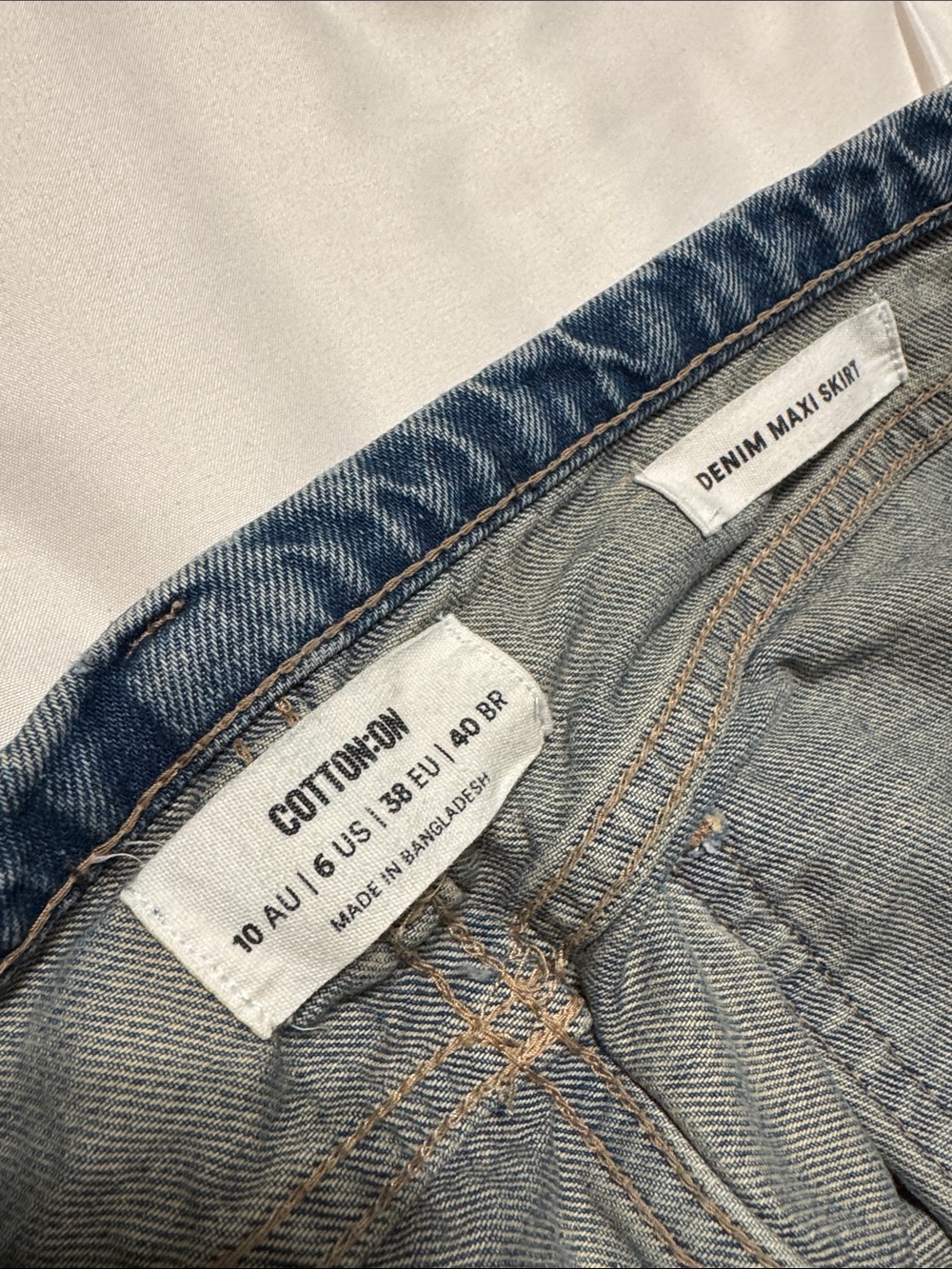 Cotton On Vintage Washed Distressed Blue Denim Maxi Skirt 0060